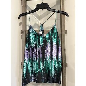 Bar III Women's Sequin Print Tank Top in green and purple Party Chic